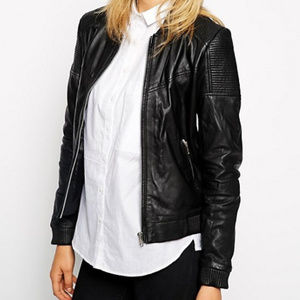 Mango Genuine Leather Bomber Jacket